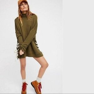 Free People So Plush Lace-up Pullover in moss green size S